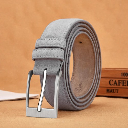 Men Belt Real Cow Leather Plaid Jeans Pin Buckle Luxury Genuine Leather Belt - Picture 11 of 23