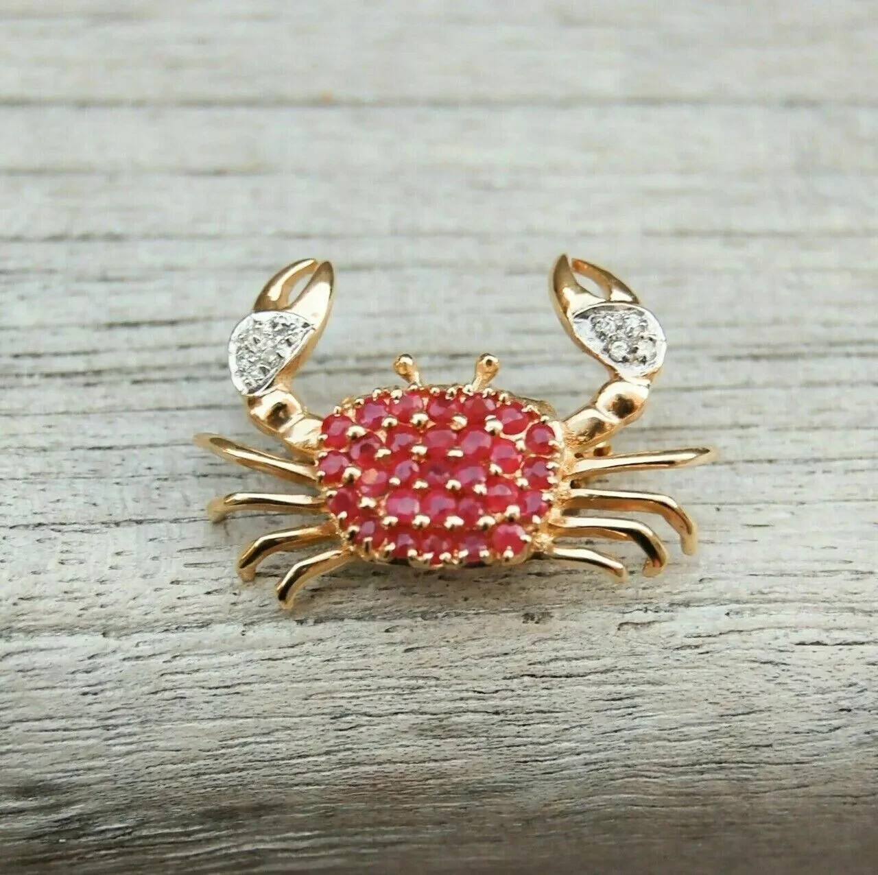 Lab-Created 1.50Ct Ruby Round Cut Crab Brooch in 14K Gold Plated