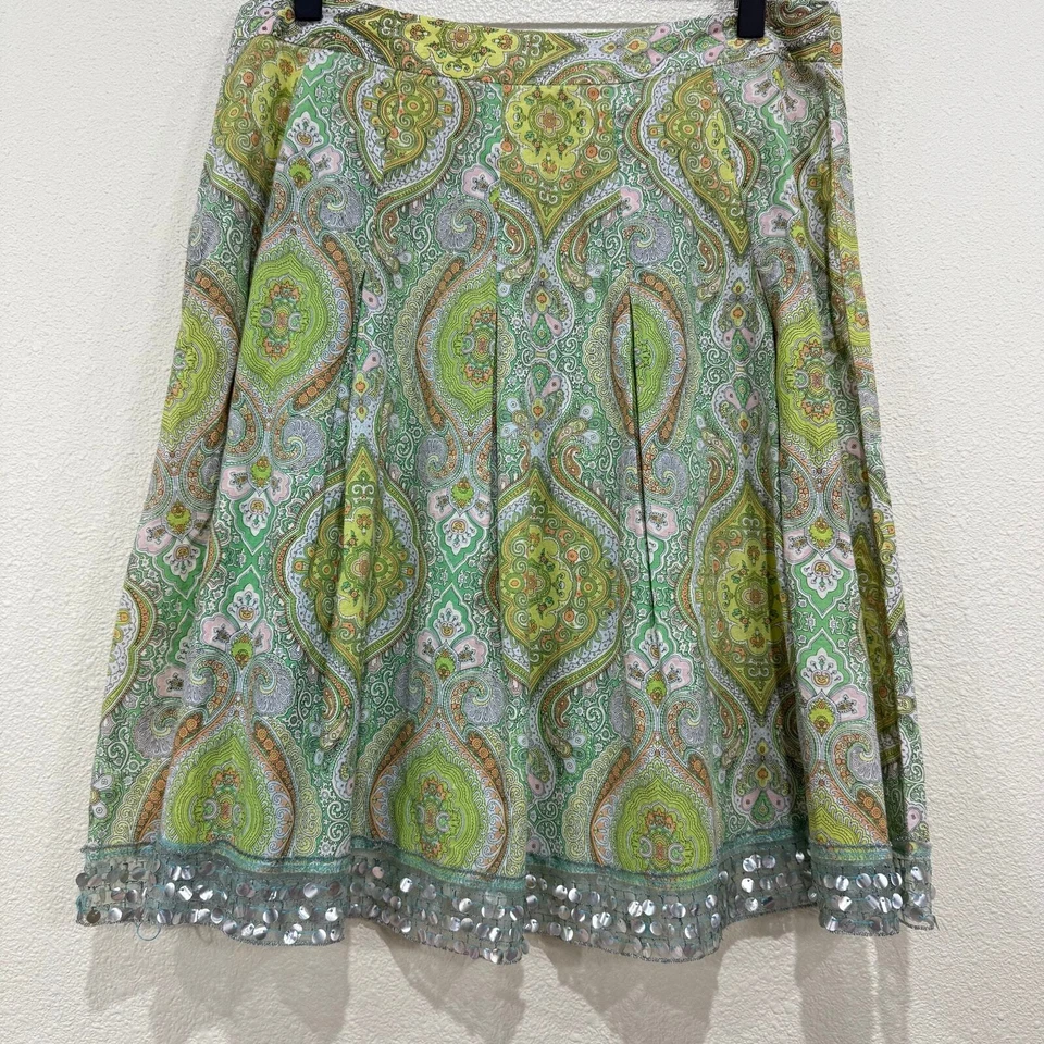 Falda De Colección Años 90 Y2k Sello Húmedo Verde Boho Mod Estampado Lentejuelas Caprichosa Hada Hippie M Foto 2 de 4