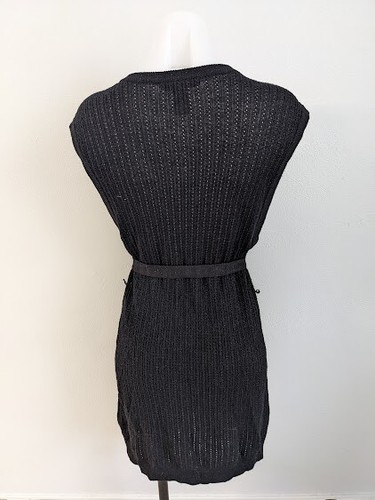 Nanette Lepore Size Medium Knit Cover Up Black Wool Blend Belted Sleeveless - Picture 7 of 8