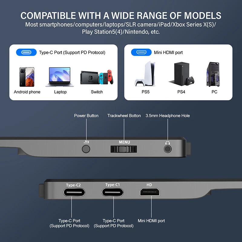 Portable Monitor 14 inch FHD 1080p USB C HDMI Gaming Extend Display with Speaker - Image 4 of 4
