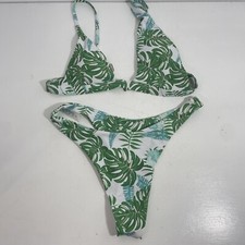 Shein bikini swimsuit 2 piece Size Medium Green White Floral Print New NWOT