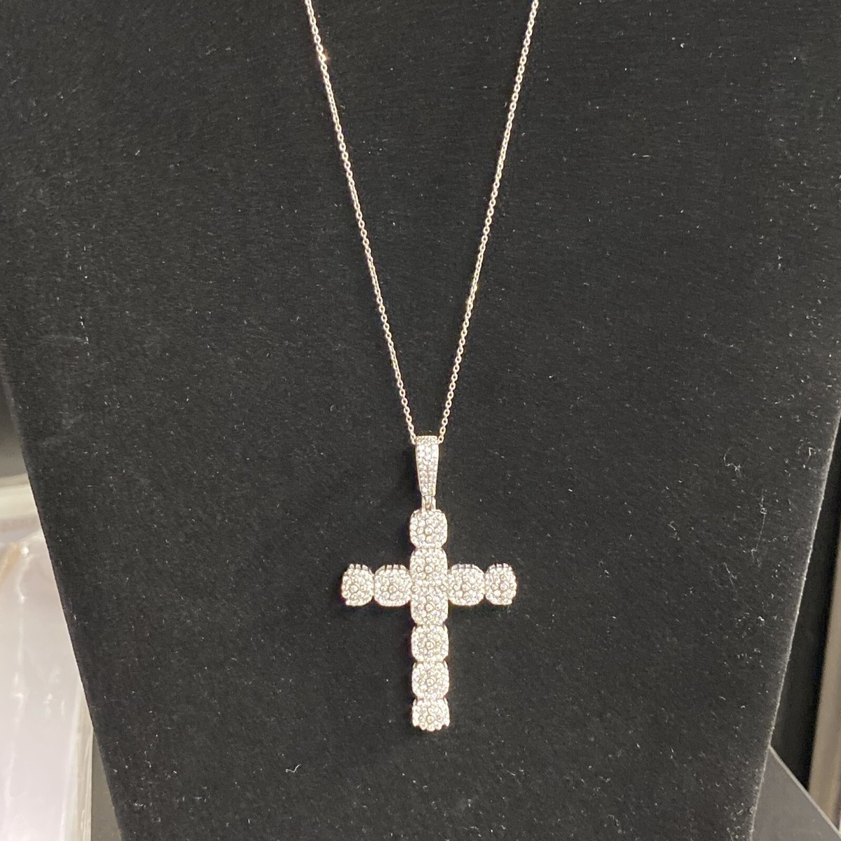 Cross & Link Chain Sterling Silver & Cubic Zirc Necklace 20” Chain