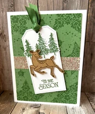 Christmas GREETING CARD KIT ~4 Cards + Env~ Stampin Up Deer Tag Be Dazzling