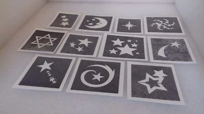 DAZZLE GLITTER TATTOOS Star theme stencils for glitter tattoos / airbrush / face painting stars night