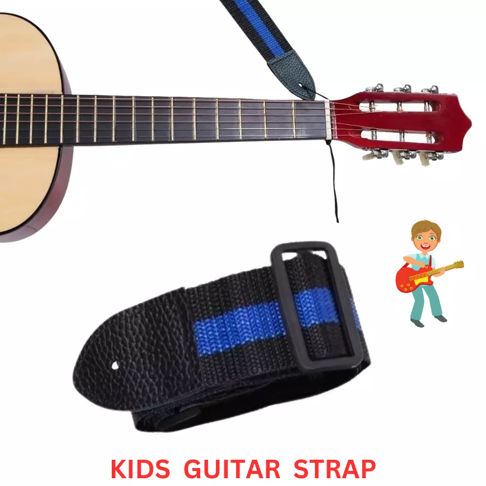 sangle de guitare bleu classique noir idéal enfants UK petite taille  garçons fil