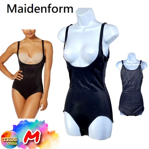 NWOT Maidenform Women's M Ultimate Instant Slimmer Open Bust Bodysuit 2656 Black