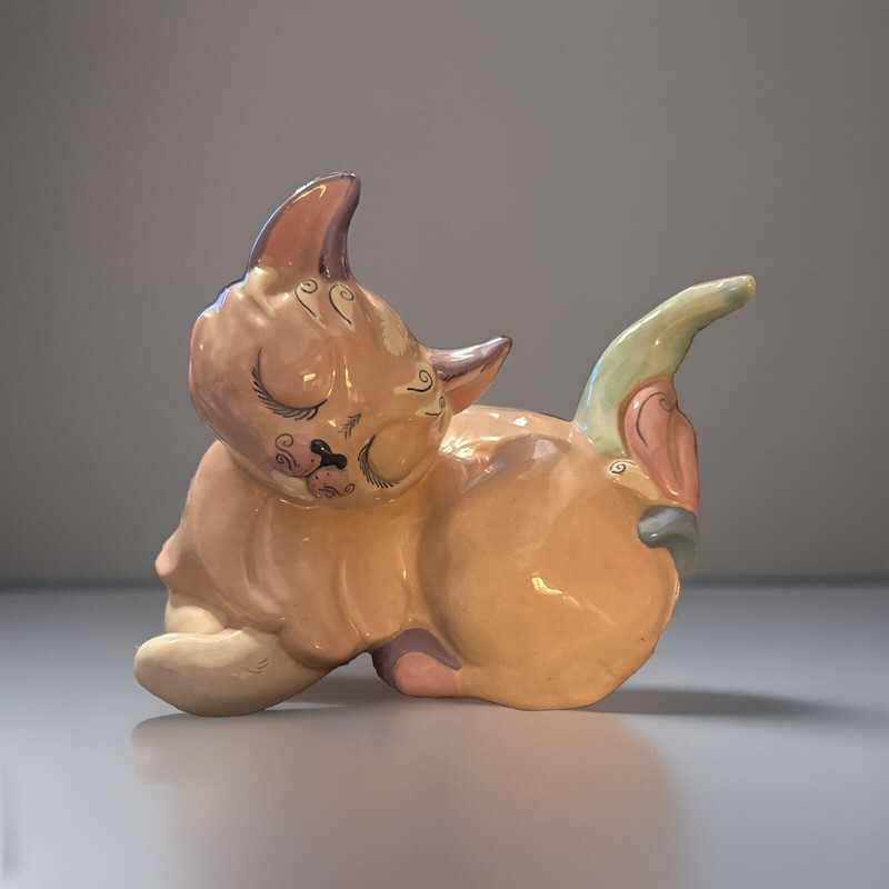 Vintage 1940s KAY FINCH Pink Cat / Kittens Cat Hand Signed