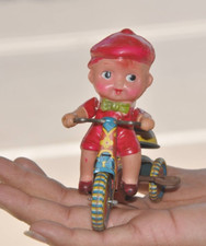 Vintage Wind Up Boy Riding TS- 753 Litho Tricycle Plastic  Tin Toy , Japan