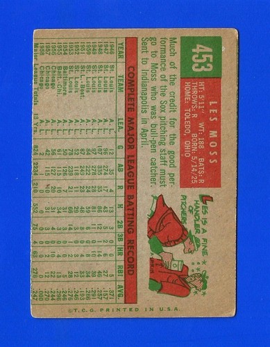 1959 Topps SET BREAK #453 LES MOSS EXCELLENT+ CHICAGO WHITE SOX (SB1) - Picture 2 of 2