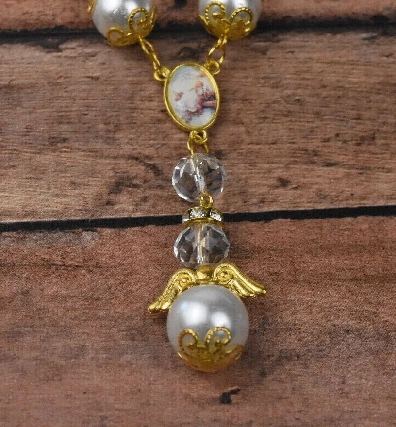 12 X ROSARIES BAPTISM FAVORS RECUERDOS BAUTIZO PARTY WHITE CLEAR GOLD BEADS - Image 4 of 4