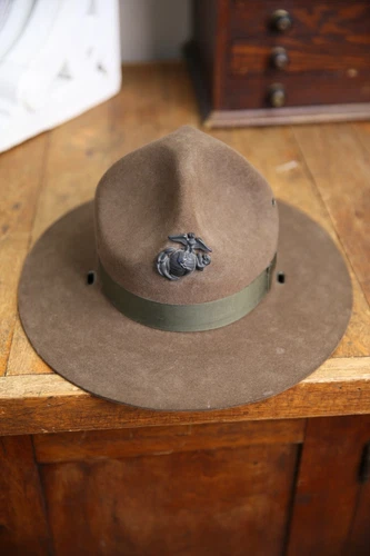 Vintage WW2 USMC Marine Corp Military Campaign Hat Drill Sergeant service field