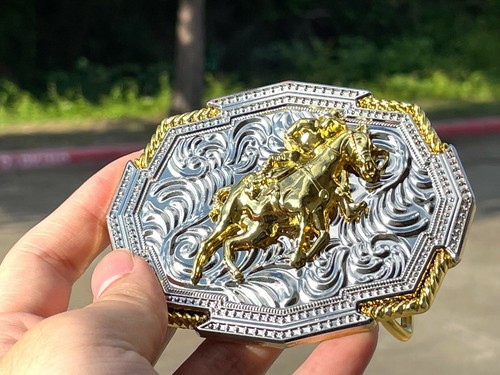 Western Gold Silver Buckle Rodeo Cowboy 