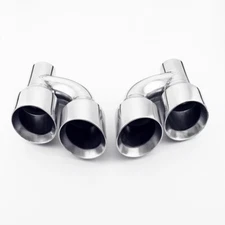 Pair Offset 2.5" In Quad 4" Out Dual Wall Exhaust Tips Stainless Steel Slant Cut