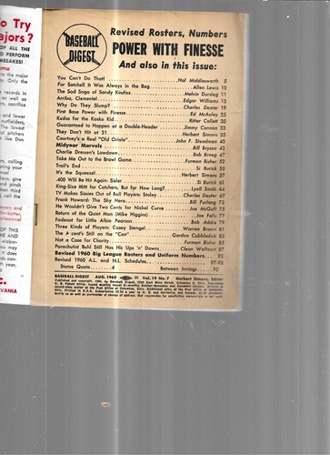 BASEBALL DIGEST AUGUST 1960 - Picture 2 of 2