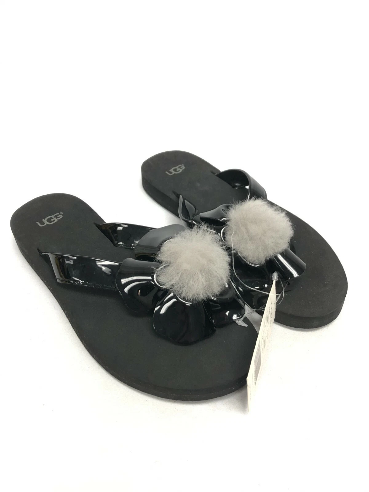 UGG Kid's Girl's Poppy Sandals Flip Flops Black Flower 1092718K