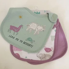 NEW Carters 3 Teething Drool Bibs Snap Back “Lead Me to Dessert” | Child of Mine