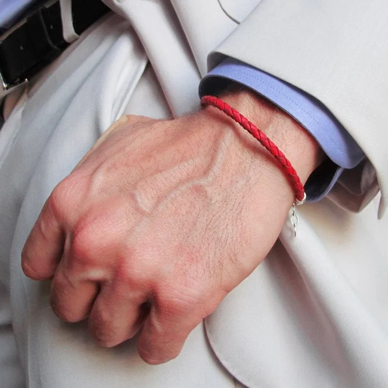 Bracciale Acciaio Uomo Donna Nero corda cuoio intrecciato braccialetto in pelle - Immagine 3 di 3