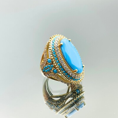 Women's Simulated Turquoise 925 Sterling Silver Ring Women Silver Ring  Jewelry