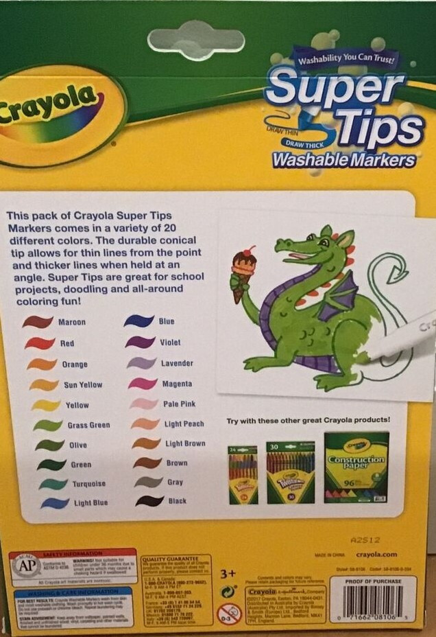 Crayola 20 Color Super Tips Thick or Thin Washable Markers (4-PACK) 80 COUNT NEW