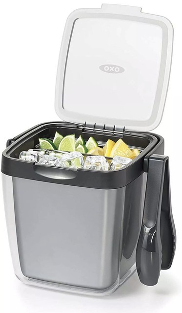 oxo good grips double wall ice bucket with tongs and garnish tray