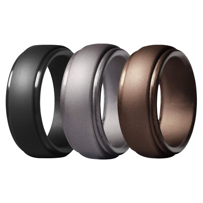 3 Pack 8mm Silicone Step Edge Breathable Sports Ring Men Wedding Engagement Band