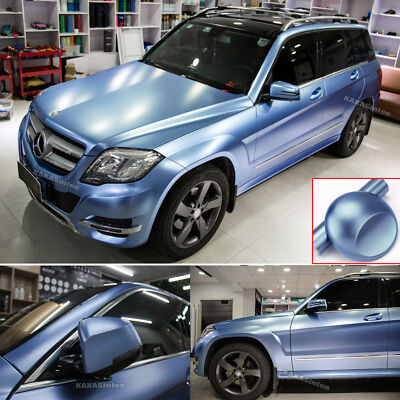 65FT / Full Car SUV Wrap Pearl Metal Chrome Vinyl Sticker Fog Blue Flexible AXUS