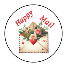 Happy mail envelope seals, stickers, labels, tags, flowers, mail box