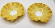 2 Yellow Glass Bobeche Wax Collectors for Candlesticks 4" some chips see pic