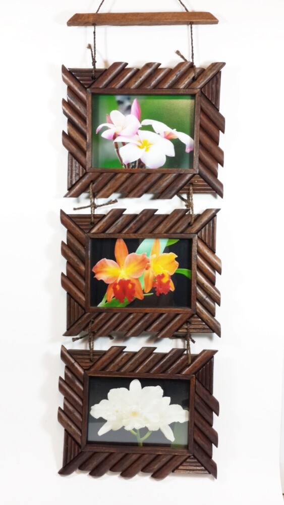 Cadre photo en teck pour 3 photos 13x18 cm - Pêle-mêle bois naturel CP036