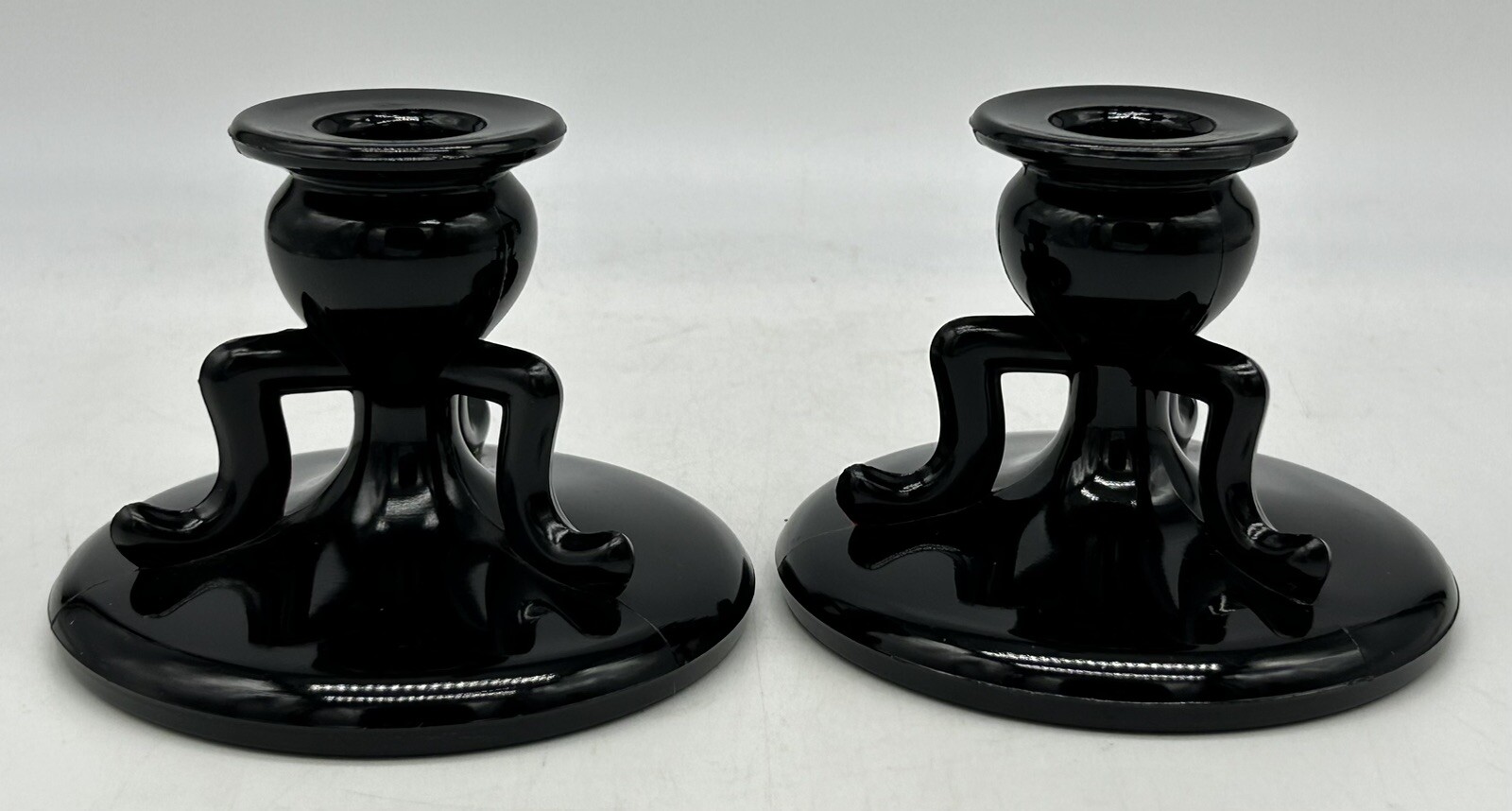L E Smith No. 1402 Black Amethyst Candle Holders, Pair, Glass eBay