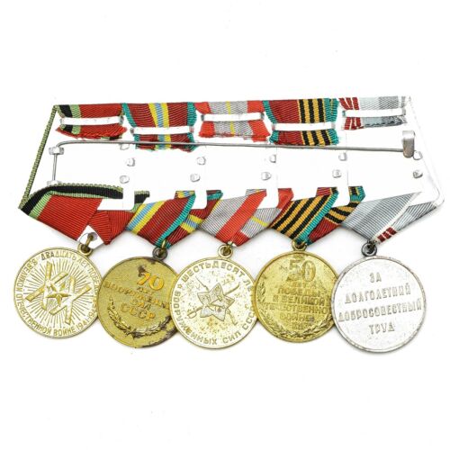 SOWJETISCH RUSSISCHES SET 5 MEDAILLEN MIT BÄNDERN MILITÄR WW2 VETERANENAUSZEICHNUNGEN ARMEE ABZEICHEN - Bild 2 von 2