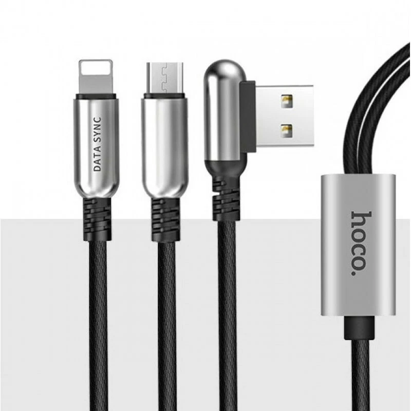 3-in-1 charging Cable cord for Apple Micro-USB for Samsung iPhone black 5 ft - Image 2 of 4