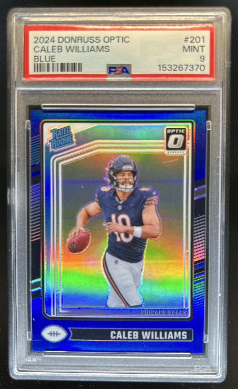 2024 Panini Donruss Optic Caleb Williams Blue Rated Rookie #/199 Bears PSA 9 view 1