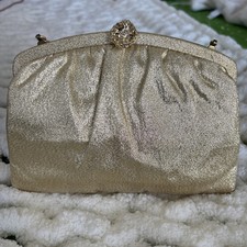 Vintage Gold Metallic Clutch Purse With Bow Clasp elegant holiday especial/date