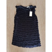 NWT Doen Soirée Fringe Tassel Sleeveless Shift Tunic Top Mini Dress Black