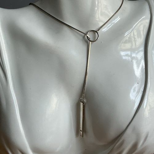 925 Silver Lariat Necklace/ Diamond Set / Modernist Design - Picture 2 of 8