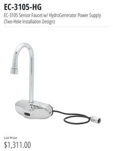T&S EC-3105-HG ChekPoint Sensor Faucet HydroGenerator AC/DC 4" Gooseneck