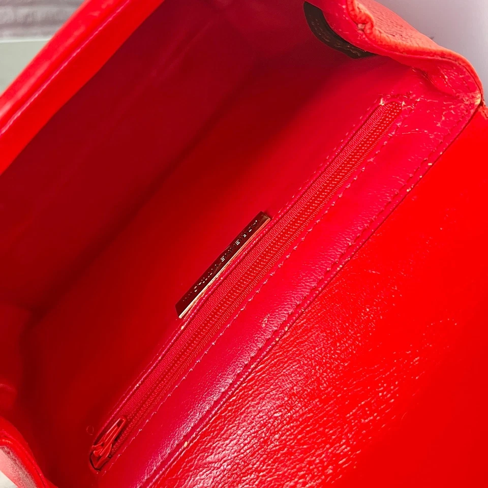 Vintage Y2K Adrienne Vittadini Red Quilted Leather Mini Bag Gold Hardware - Image 3 of 4