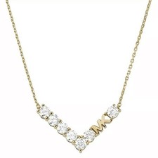 Image of NEW MICHAEL KORS GOLD TONE CRYSTALS LOGO V SHAPE NECKLACE MKJ7313