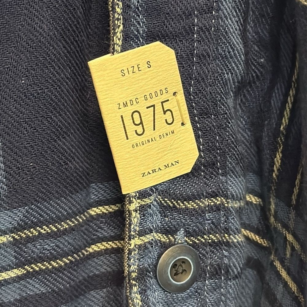 ZARA MAN 1975 Navy Blue Mens Plaid Denim Flannel Button Down Long Sleeve Shirt thumbnail 8