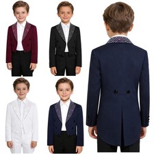 Boys Gentleman Tuxedo Tailcoat Lapel Long Sleeve Open Front Blazer Outerwear