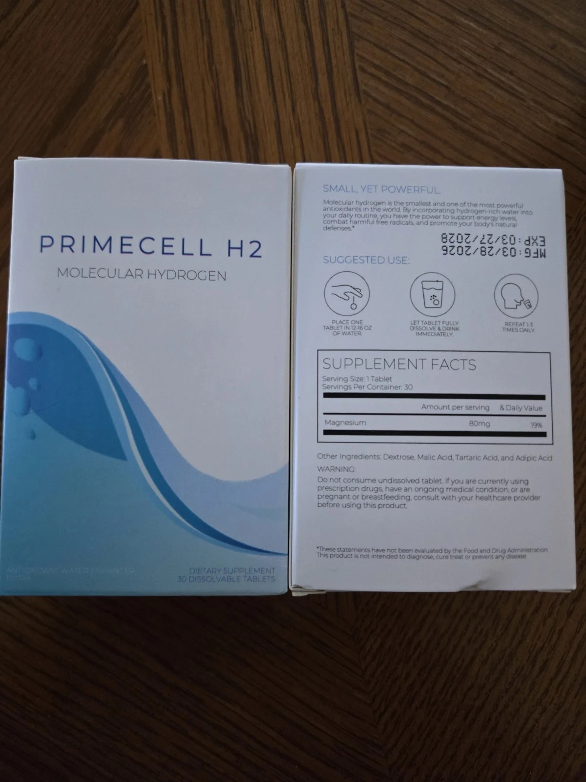 PrimeCell H2 Molecular Hydrogen 30 Dissolvable Tablets Exp 4/01/2028