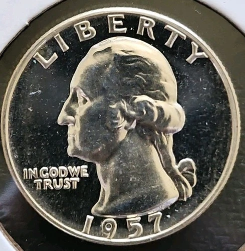 1957 25c  Washington CAM Proof Quarter 90% Silver US Coin Collectible