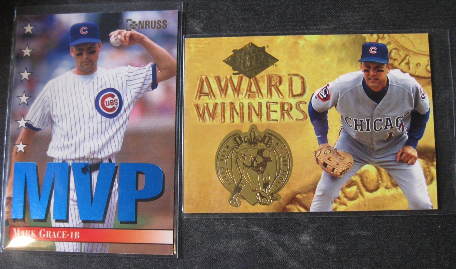 MARK GRACE 2-LOT '93 Leaf Donruss MVP #2 of 28/'94 Award Winners #11 of 25 CUBS