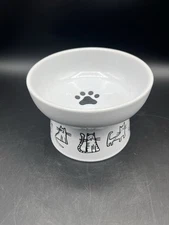 Kitty Cat Bowl On Pedestal Stoneware Ceramic White - New