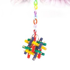 Colorful Wood Parrot Chewing Toy Hanging Bird Bite Toy for Cage Use