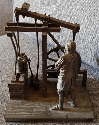 Deutsches Museum, James Watt, Steam Engine Pewter Figurine 1736-1819