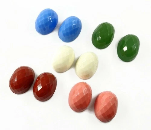 5 PAIRS (10PCS) VINTAGE JOAN RIVERS OPAQUE JEWEL FACETED 18x13mm. CABOCHONS J66 - product listing photo