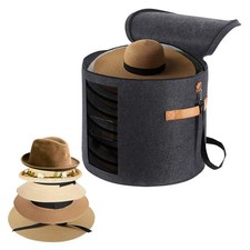 Extra Large Dark Gray Felt Hat Storage Box Organizer with Zipper and Handles